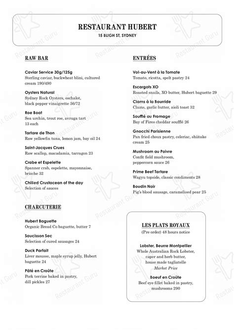 restaurant hubert menu